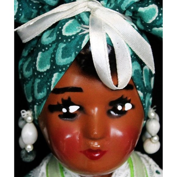 Caribbean Island Style Doll Green Dress Lace Trim Souvenir Ethnic New Orleans - Picture 2 of 12